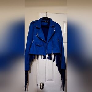 Cobalt Blue Tailored Leather Jacket